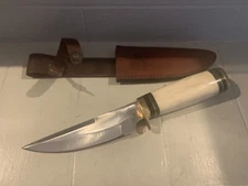 Chipaway Cutlery Bone Handle 5.5 Inch Hunting Knife with Leather Sheath