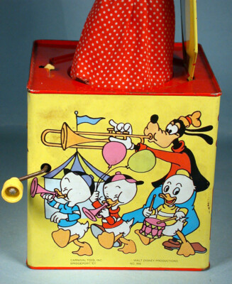 1970s Mickey Mouse Jack In The Box Musical Carnival Toy Walt