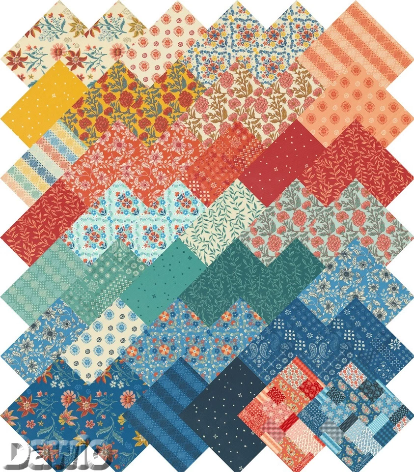 Charm Pack "Cadence" Blumen Blätter Patchwork Stoff Moda, 42 Scraps à 12,7cm - Bild 3 von 3