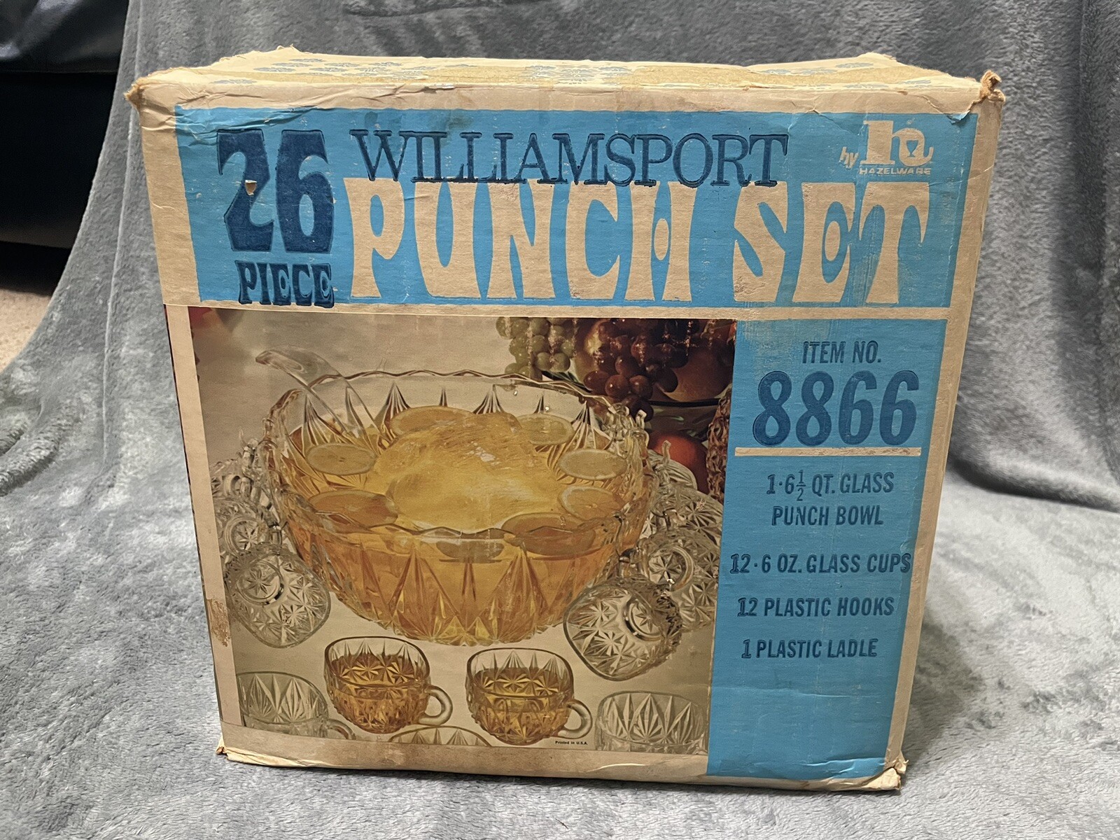 Williamsport Punch Set 26 Piece 6.5 Qt. Glass Bowl 12 6 Oz. Cups 8866