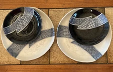 Japanese Mino Ware Dinner Salad Plate Set, 2 Each, 4 Piece, Japan Stoneware New