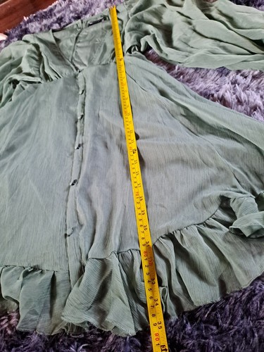 Asos Maternity Button Detail Blousen Sleeve Mini Dress Khaki Size 12 BNWT - Picture 4 of 12