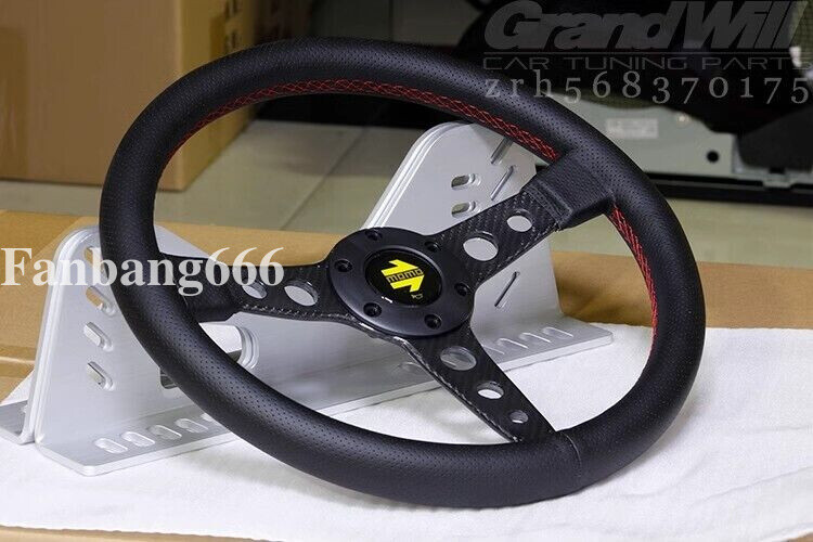 MOMO 350mm 14' Perforated Genuine Leather Carbon Fiber SpokeSport