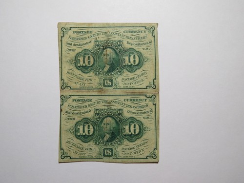 1863 $.10 First Issue Uncut Pair Fractional Currency Obsolete Postage Bank Note