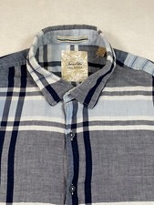 TASSO ELBA ISLAND Button Down Shirt Blue Plaid Short Sleeve Size XL