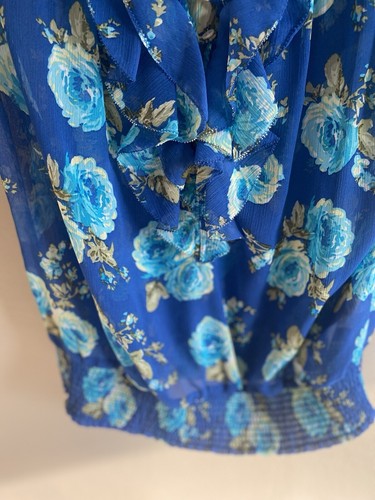 NWT Abercrombie&Fitch Women Top M Blue Floral Ruffles Sheer Romantic Blouse - Picture 6 of 10