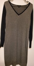 ANN TAYLOR gray/black long sleeve V neck long sweater dress w/ band bottom sz S
