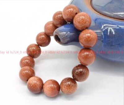 Huge 12/14mm Natural Goldstone Gemstone Round Beads Elastic Bracelet 7.5''
