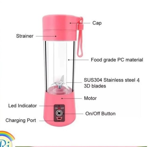 Mini Blender and Portable Juicer Cup USB Rechargeable Smoothies Mixer PNK - PPL - Picture 4 of 6