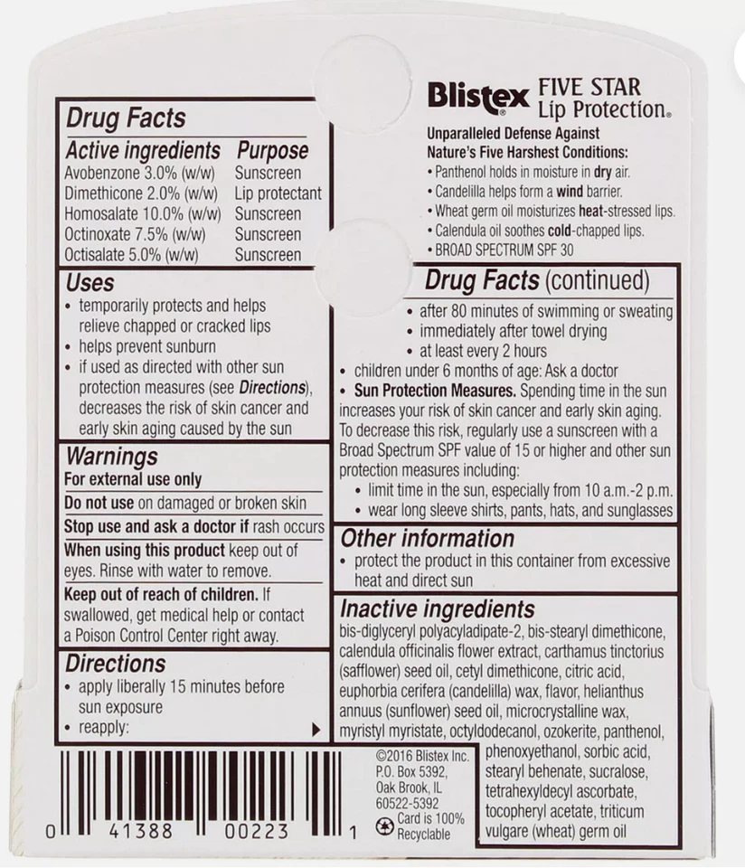 (Paquete de 6) Blistex Five Star Lip Protection .15 oz FPS 30 Exp 01/2025 Foto 2 de 2