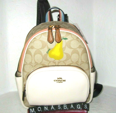 Coach C8258 Mini Court Backpack Light Khaki Signature Chalk 