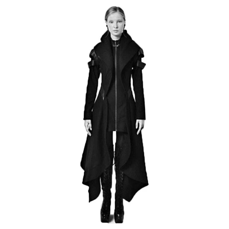 Irregular Women Black Hooded Coat Punk Gothic Cosplay Steampunk Jacket Overcoat - Image 3 of 4