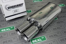 Vibrant StreetPower Oval Muffler w/ Dual 3.5" Round Straight Cut Tips 2.5" Inlet