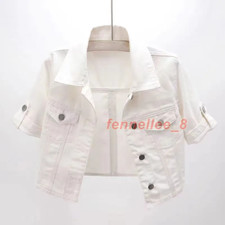 Women Denim Jacket Jean Coat Cropped Top Short Sleeve Outwear Party Holiday Chic
