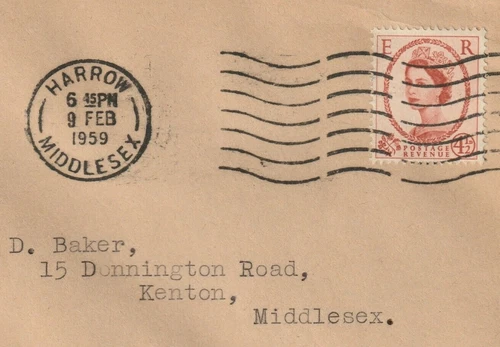 GB 1959 FDC Superb Wilding 4½d Harrow TYPED Booth Guide £20+{samwells-covers}GR1