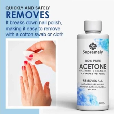 SUPREMELY Acetone 100% Pure ACS/Lab Grade Nail Varnish Remover UV/LED GEL Soak Off 100ml