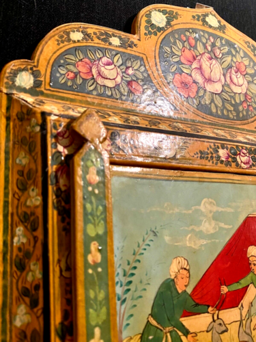 Antique 19th C. Profusely Lacquer Painted Middle East Persian QAJAR Large Mirror