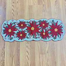 Red Poinsettia Flower Christmas Beaded Table Runner India