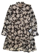 $139 Tommy Hilfiger Chiffon Shift Dress 12 Beige/brown Floral Raffle Line $139