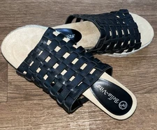 Bella Vita Women’s Sandals 7.5 Black Leather Oaklynn Slip On Wedge Casual Comfy