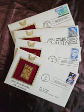 22kt Golden Replica 1st Day of Issue U.S. History Misc 94/95/98 w/Info Postcard