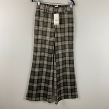 Halara High Waisted Plaid Wide Leg Casual Pants Size M Green Pull On High Rise