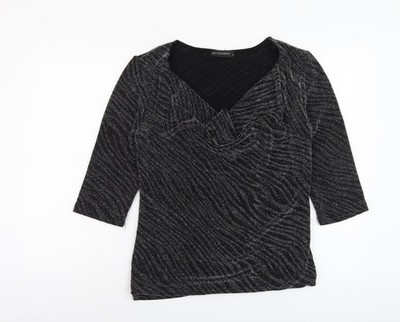 Just Elegance Damen Basic Bluse Silber Geometrisch Nylon Größe M V-Ausschnitt