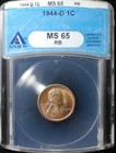 1944-D Lincoln Cent - ANACS MS65 red brown - Nice Color/luster