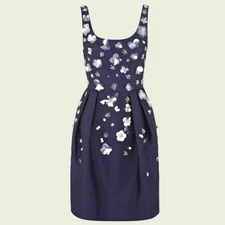 Coast Couture Navy Floral Beaded Silk Blend Dress UK 10 US 6 EU 38