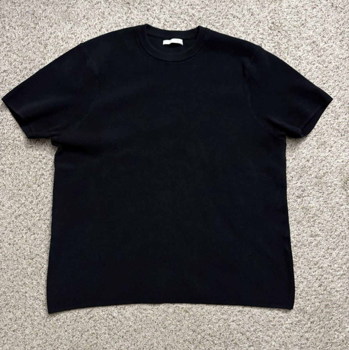 Zara Shirt Mens Size Large Black Knit Midweight Short Sleeve T-shirt Boxy Preppy