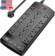 18 Outlets Surge Protector Power Strip - 6 Feet Flat Plug Heavy Duty Extension