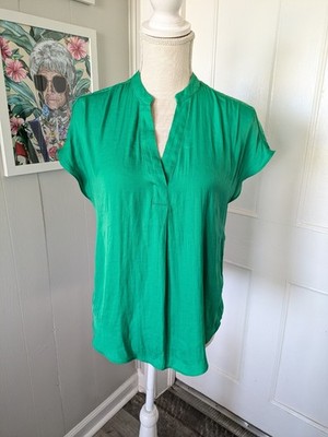 Rachel Roy Green Silky Blouse Women's XS Business Relaxed Fit
