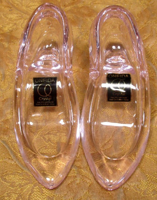 1 pair ONEIDA glass/crystal pink slippers/shoes in box