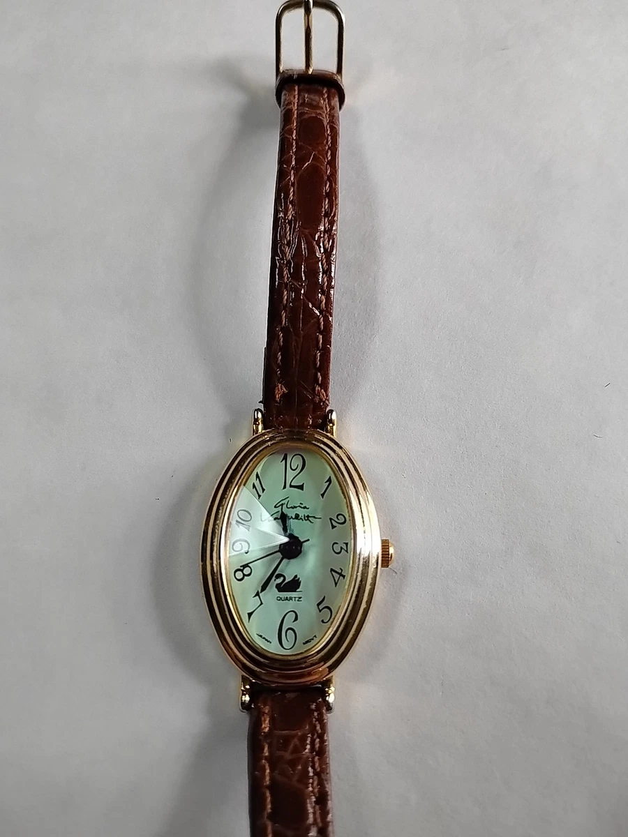Ladies Vtg Gloria Vanderbilt Brown Alligator Leather Strap Quartz Watch Gloria Vanderbilt Watch Women Gold Stainless Steel WR Brown  main image 2