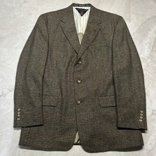 Tommy Hilfiger Blazer Brown Plaid Wool Mens 42L 3-Button Sport Coat Made in USA