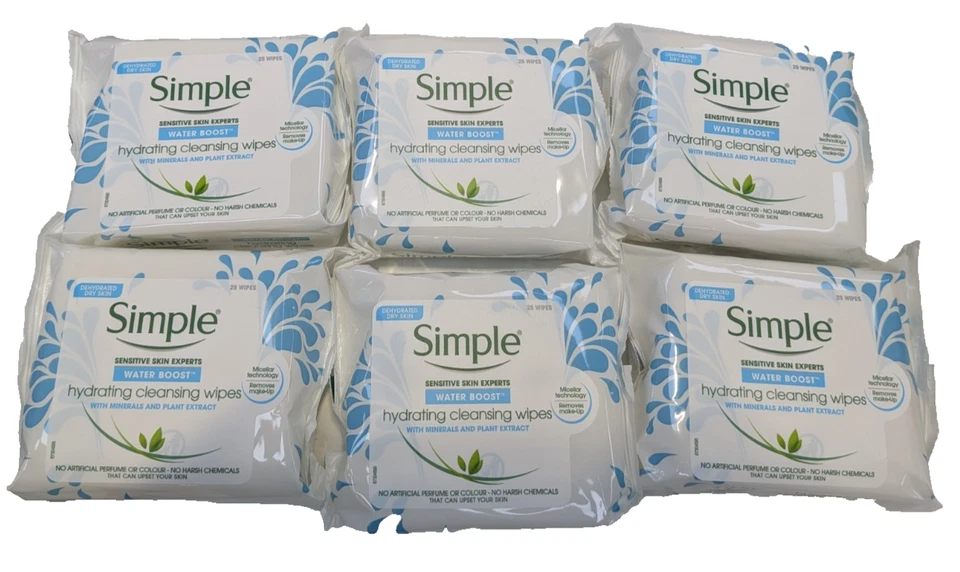 Simple Water Boost Hydrating Cleansing Wipes 6 Pack