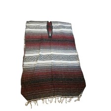 Vintage Striped Baja Blanket Poncho, Mexican Blanket, Festival Serape