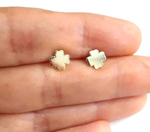 Authentic 925 Solid Sterling Silver & Gold Plated Clover Earrings- 5mm Stud Shamrock- ESE3
