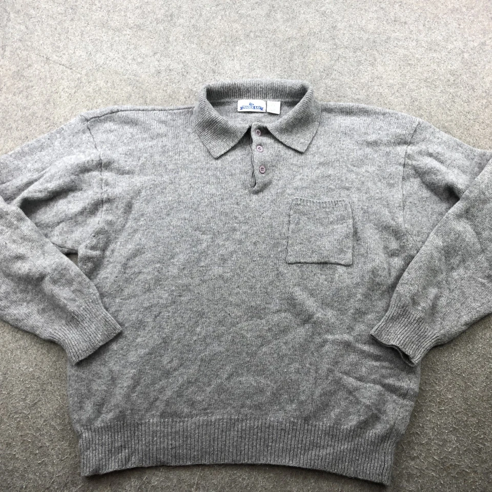 Trader Bay Sweater Mens XL Gray Lambswool Polo Collar Pullover Pocket Classic - Image 2 of 4
