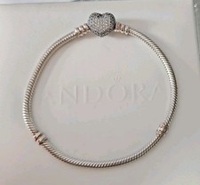 Genuine Silver Pandora Moments Snake Pave Heart Clasp Charm Bracelet 18cm S925