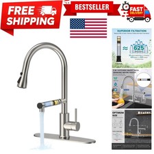 Brushed Nickel Kitchen Faucet with Built-In Filter - Eco-Friendly and Stylish