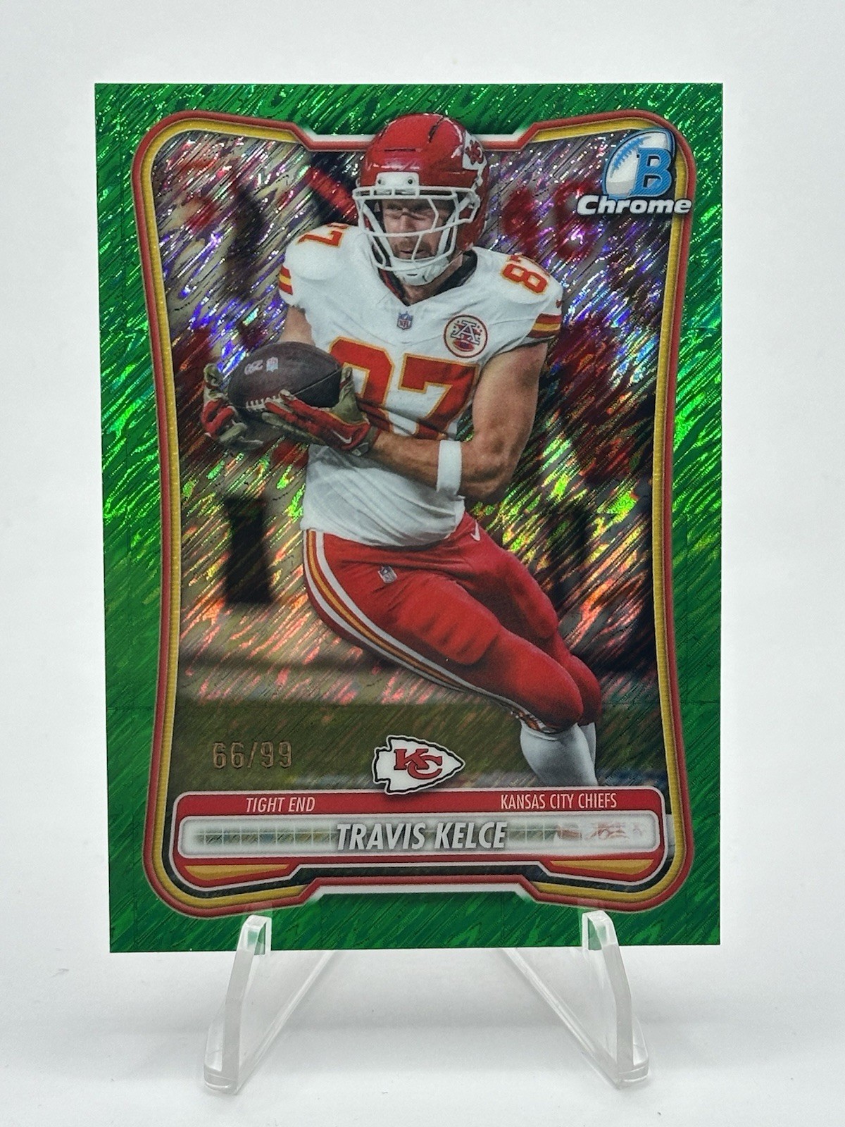 2026 Bowman Chrome Travis Kelce Green Shimmer Refractor /99 BCV-55 Chiefs