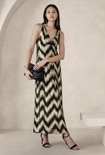 Banana Republic Lurex Chevron Maxi Dress Elegant Gold and Black 2 NWT Luxury