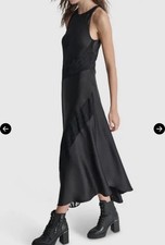 DKNY Black Satin Lace Maxi Slip Dress Whimsigoth Grunge Sleek Asymmetric Sz 14