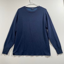 Duofold Mens Large Thermal Long Sleeve Shirt Navy Blue Wool Blend Made in USA