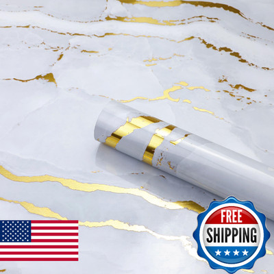 SOON AFTER Gold and White Marble Contact Paper Modern Glossy Thick Peel and Stic