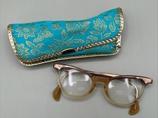 Vintage Shuron Cat Eyes Eyeglasses Eyeglasses Rose Gold Tone With Case 5 1/2