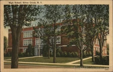 Silver Creek, NY New York High School Tichnor 1948 Cazenovia Linen Postcard