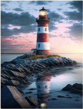 Diamond Art Kit for Adult Beach and Lighthouse Diamond Painting Kit