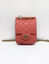 Chanel Coral Pink Crinkled Leather Quilted Reissue Vertical Flap Chain Crossbag